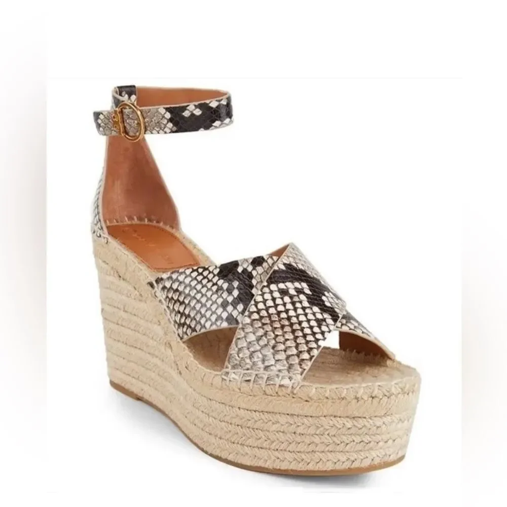 Tory Burch Shelby Snakeskin-Embossed Leather Espadrille Sandals, New, Size11